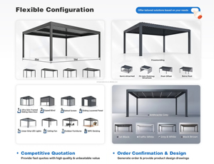 Pergola rétractable en aluminium, pavillon extérieur, couverture de terrasse imperméable avec porte coulissante en verre, gazebo moderne pour jardin et <span class=keywords><strong>piscine</strong></span> - Product Image 4