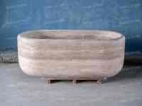 Baignoire autoportante en travertin bleu océan sur mesure SH STONE pour villas, hôtels et appartements – Décoration intérieure de salle de bain