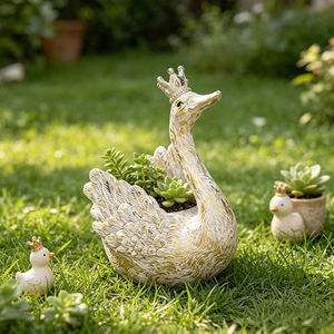 Redeco Regal Crown Swan Planter, figurine en résine, or, argent, blanc, décoration vintage pour la maison, cadeau, vente en gros, logo personnalisé - Product Image 2