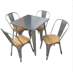A buon mercato classico 4 posti gambe moderne in metallo olmo tavola di legno ristorante di lusso in polvere tavolo da pranzo Set/tavolo da pranzo e sedia