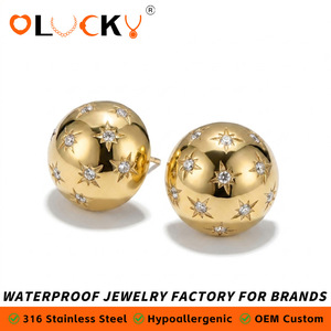 LUCKYJIU Fabricant de bijoux personnalisés, boucles d'oreilles en acier inoxydable plaqué or 18 carats, incrustées de cristaux en forme d'étoile, étanches - Product Image 1