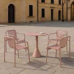 Light Luxury Pink Iron 2-Seater Outdoor <strong>Table</strong> <strong>and</strong> <strong>Chair</strong> <strong>Set</strong> with 1 <strong>Table</strong> 2 <strong>Chairs</strong> Waterproof Sun-Resistant for Patio Balcony - Product Image 3