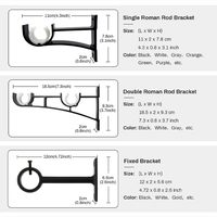 Supports de tringle à rideaux ARODDY Premium en métal noir, lot de 2, supports muraux réglables