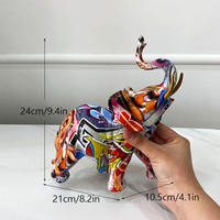 Résine Coloré Éléphant Statue Ornement Cadeaux et Artisanat Articles Salon Animal Graffiti Sculptures Décoration de La Maison