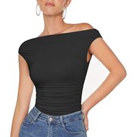 Top Y2K de un solo hombro para mujer, manga corta, ajustado, de punto elástico, con aberturas, camiseta básica para uso diario