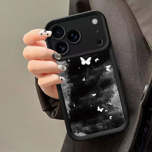 เคสโทรศัพท์ iPhone 17 ดีไซน์เท่สไตล์ยุโรปและอเมริกา ลายผีเสื้อสีเข้ม ทรายเพชร ป้องกันการกระแทกแบบเต็มตัว - Product Image 3