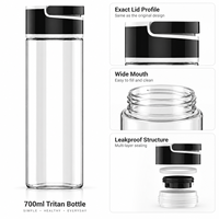Bouteille d'eau en plastique Tritan transparente de 700 ml (24 oz) avec logo personnalisé, bouchon à vis et poignée, pour la gym, vente en gros, approvisionnement en vrac