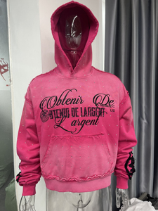 Hoodie court personnalisé en coton French Terry avec impression sérigraphiée, appliqué brodé, effet délavé à l'acide, strass et surpiqûres inversées - Product Image 4
