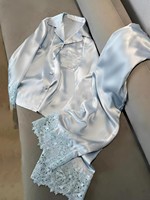 Ensemble de pyjama en soie glacée de qualité supérieure, avec bordure en dentelle artisanale, col cranté, haut à manches longues et pantalon, vêtements de détente élégants, fabricant BSCI