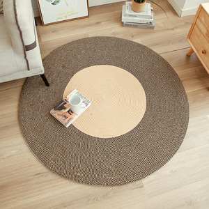 Tapis rond en lin lavable pour salon, usage commercial, gris-blanc, calicot brun - Product Image 3