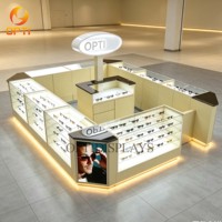 Kiosque de vente de lunettes en forme de U, vitrine personnalisée pour lunettes de soleil avec comptoir central et logo lumineux