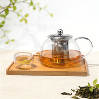 Théière classique en verre borosilicate résistant à la chaleur, en acier inoxydable, écologique, avec infuseur, capacité de 800 ml, poignée en verre