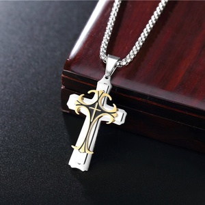 Collana Vintage Multistrato <span class=keywords><strong>con</strong></span> Ciondolo a Croce per Uomo, Catena in Acciaio Inossidabile, Gioielli Quotidiani <span class=keywords><strong>Maschili</strong></span> - Product Image 3