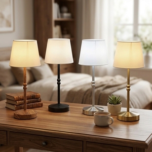Lampe de table classique de style européen, nordique, moderne et luxueuse, LED, rechargeable par contact, <span class=keywords><strong>abat</strong></span>-<span class=keywords><strong>jour</strong></span> en tissu, modèle haut de gamme sans fil - Product Image 2