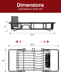Escurridor de Platos Extensible para Fregadero, de Acero al Carbono, con Soporte para Cubiertos y Vasos - Product Image 4