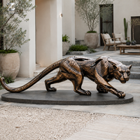 Sculpture de léopard accroupi en bronze, artisanat métallique, patine antique, statue d'animal écologique pour la décoration de villas de luxe, d'hôtels et de jardins