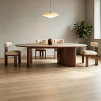 Table à manger ovale en pierre de style ancien Wabi-sabi, 4 chaises, structure en bois massif pour appartement, hôtel, villa