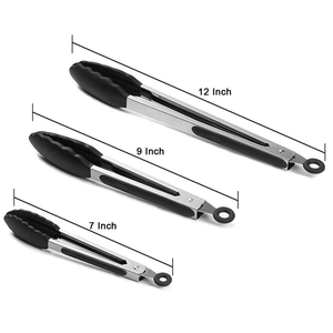Heat Resistance Non Stick Service <b>Tongs</b> Set of 3 Piece Black Silicone Locking <b>Kitchen</b> Cooking Barbecue Food <b>Tongs</b> - Product Image 3