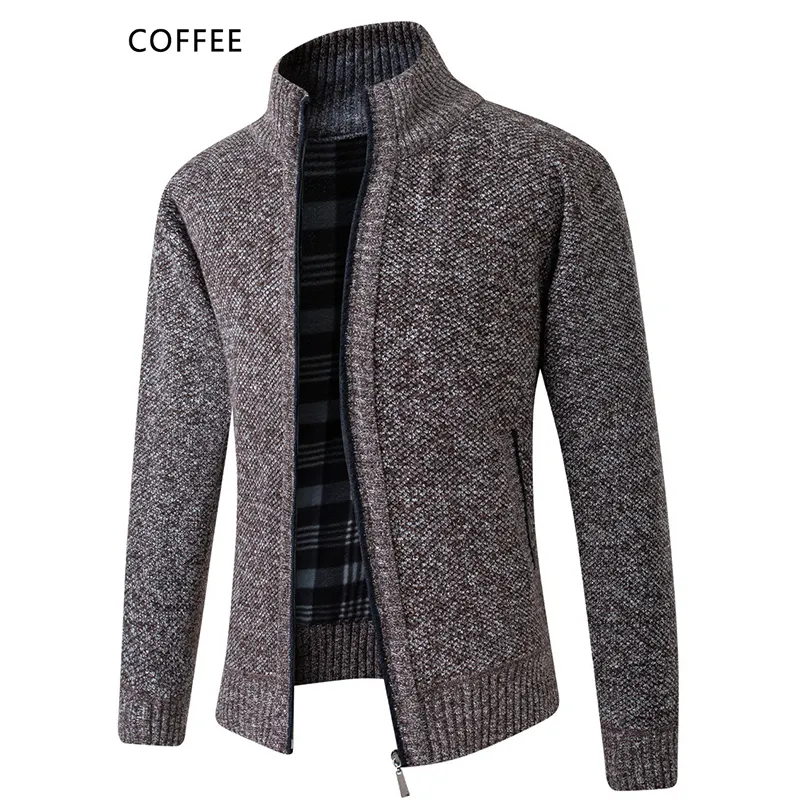 Men's winter coats jackets cardigan sweater knitting full zipper long sleeve thick cardigan coat
