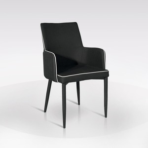 Sillón de Tela Negra 48x44 H. 87.5 con Ribete de Cuero Ecológico Blanco - Product Image 1