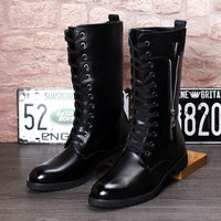 Bottes hautes, cuir noir tendance, bottes de moto pour hommes, nouvelle marque tendance