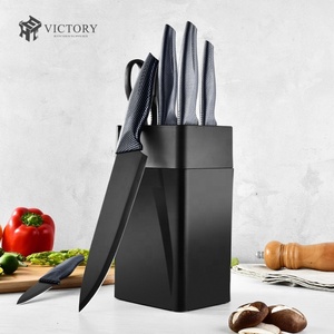 Black Kitchen <b>Knife</b> Set Stainless Steel Kitchen <b>Bread</b> Chef <b>Knives</b> Set With Plastic Block - Product Image 1