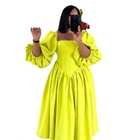 Nouvelle Robe Longue Américaine pour Femme, Printemps, Style Doux et Frais, Col Carré, Manches Lanterne, Taille Haute Amincissante, Coupe Trapèze