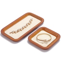 Plateaux en bois à coins arrondis DIGU pour présentation de bijoux, organiseur de bijoux avec intérieur en microfibre pour bagues et boucles d'oreilles, logo personnalisable