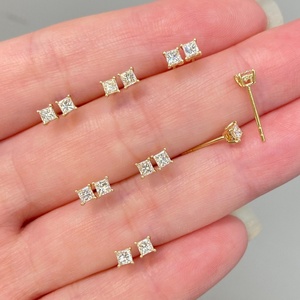Pendientes de Diamantes Naturales con Corte Princesa en Oro Sólido de 18K Xinfly, AU750, 0.20ctw, Solitario Cuadrado, Joyería Fina para Mujer - Product Image 3