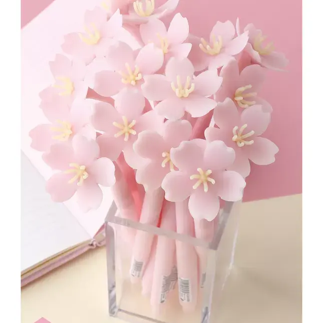 KUKI ปากกาเขย่าดอกไม้สีชมพู,ปากกาเจลนิ่มสำหรับเขียนนักเรียนพร้อมโลโก้ที่กำหนดเองปากกาเจลน่ารักน่ารัก