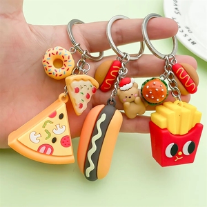 Porte-clés 3D mignon de restauration rapide, <span class=keywords><strong>mini</strong></span>-attrape-somnoleurs en forme de <span class=keywords><strong>burger</strong></span>, pizza, frites, hot-dog, beignet, pain, pendentif de sac à chaîne, thème snack - Product Image 2
