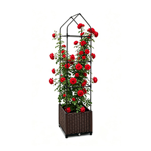 16*16*72 Inches Easy Assembly Self-Watering Elevated Garden Raised Bed <b>Plastic</b> Rattan <b>Planter</b> Box with PE-Coated Metal Trellis - Product Image 1