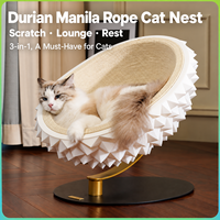 Lit pour chat et chien en corde de chanvre durable avec mousse à mémoire de forme, multifonctionnel, griffoir, canapé de repos et toilettage, support métallique stable, amovible pour le sommeil