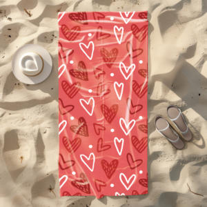 Grande serviette de plage-Fibre ultra-fine 35*70-in Shore Serviette de <span class=keywords><strong>piscine</strong></span> imprimée en forme de cœur simple, douce, adaptée aux adultes - Product Image 1