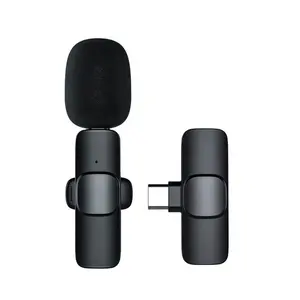 Microfone de lapela sem fio com redução de ruído, microfone para celular tipo C, transmissão ao vivo k9, microfone para iphone e android, 2 mini