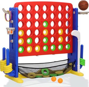 Jeu de Jardin Géant 4-en-1, Ensemble Jumbo Réglable en Hauteur avec Golf, Panier de Basket et Lancer d'Anneaux, Amusement Intérieur/Extérieur pour Enfants et Adultes - Product Image 1