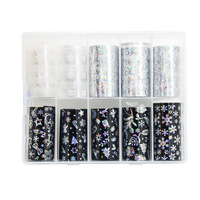 Lot d'autocollants de transfert pour nail art de Noël, motifs étoilés, dentelle vintage, fleurs et papillons, fournitures de manucure en boîte, vente en gros