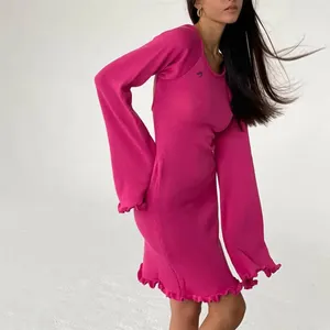 Smo Mini Long Sleeve Flare Dress Women Lady Elegant Knee Length Night For Woman Cotton Dresses