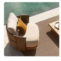 Langlebiges Outdoor Nordic Korrosionsbeständiges Teakholz Sofa- und Stuhl-Set für Garten, Terrasse, Innenhof, Villa und Balkon