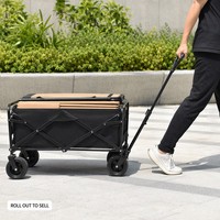 Chariot de camping pliable avec table et auvent, chariot pliant robuste en Oxford 900D pour extérieur avec freins et roues