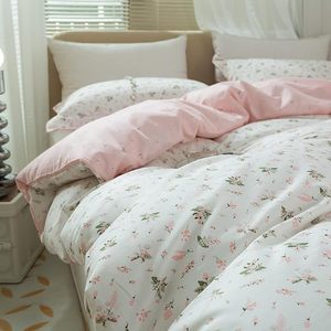 Cổ Điển Chic Hoa Duvet Cover Set Rắn Màu Hồng Trắng Mô Hình Hoa Chi Nhánh Hiện Đại Thẩm Mỹ Giường Đôi <span class=keywords><strong>Comforter</strong></span> 6 Mảnh Thiết Lập - Product Image 5