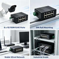 Switch Jaringan Mini Industri OEM/ODM 8 Port 10/100Mbps, Pemasangan DIN-Rail, Switch Ethernet yang Dapat Ditumpuk AP-5208