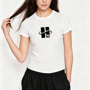 Camiseta Clásica para Mujer, Personalizada con Estampado Flocado, 90% Algodón, 10% Elastano, Preencogida, Ajuste Delgado, Alta Elasticidad, Color Sólido, Venta al por Mayor - Product Image 3