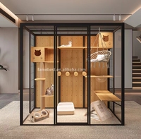 Villa pour chat de luxe moderne en alliage d'aluminium et verre trempé, grande cage intérieure pour chat pour animalerie