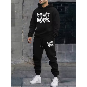 High Quality Unisex Cotton Polyester 2 Pieces Casual Solid Custom logo 345g Plus Size Oversized Hoodies Pants <b>Sets</b> for Men - Product Image 4