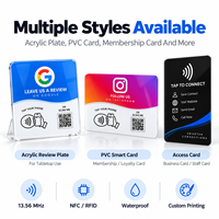Cartes NFC personnalisables 13,56 MHz pour avis Google, support de table en acrylique pour scanner le QR code pour les avis, commande de menu de restaurant, carte PVC intelligente