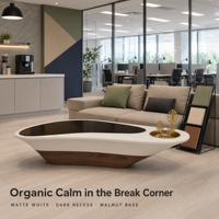 Table basse ovale crème en verre fumé organique avec éclairage LED intégré, base en noyer, socle flottant, en bois écologique pour salon