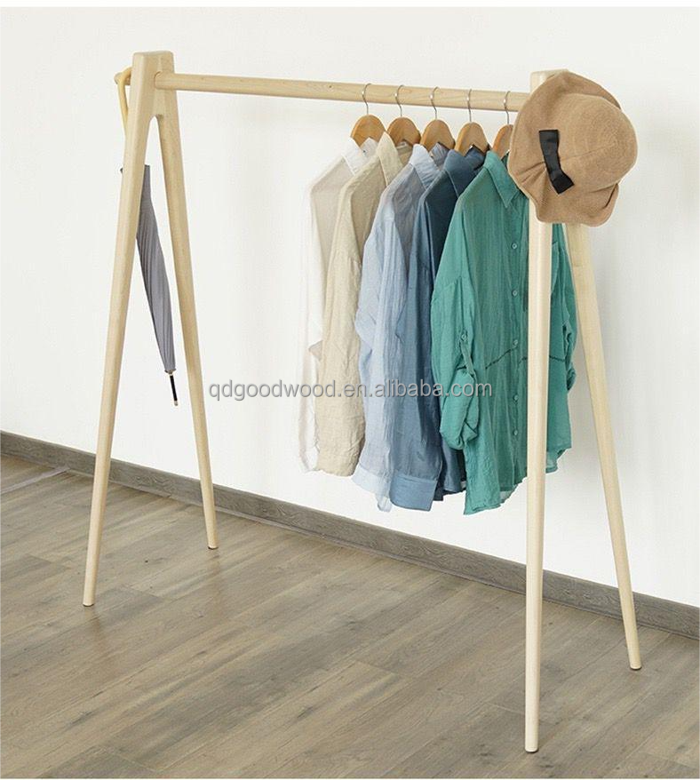 High Quality Living Room Home Hotel Modern Design Cloth Stand Hanger Wooden Clothes Rack