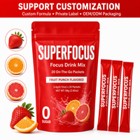 Mélange de Boissons Zéro Sucre Focus Lion's Mane 1200mg L-Tyrosine Phosphatidylsérine Poudre de Punch aux Fruits 20 Sachets