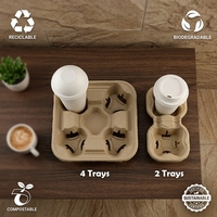 Plateau porte-boissons en pâte à papier à double paroi, isolant thermique, 4 compartiments, biodégradable, compostable, de qualité alimentaire et respectueux de l'environnement